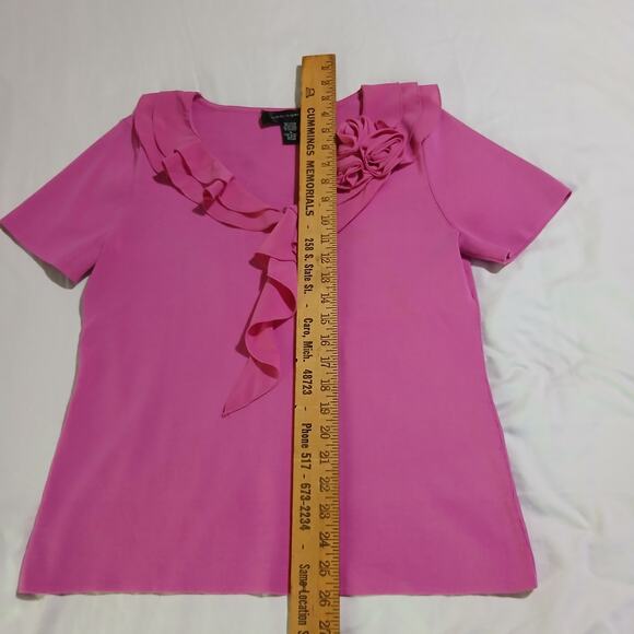 Cable & Gauge Size Large Pink Women's Scoop Neck Top with Ruffle Detail - Picture 6 of 12